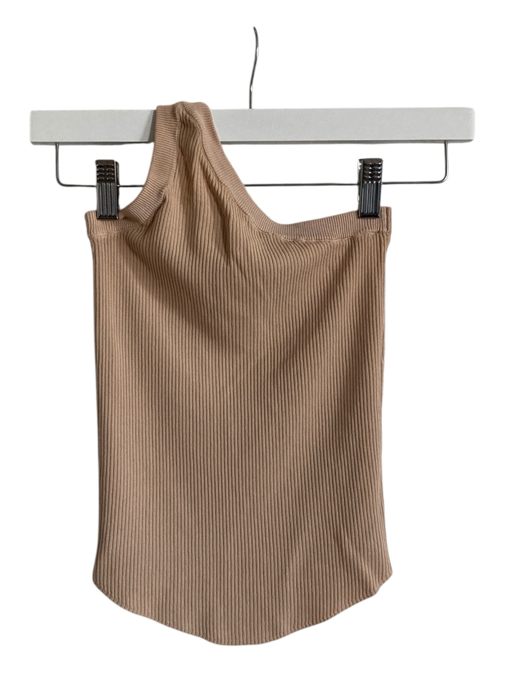 Zara One-Shoulder Ribbed Crop Top in Light Brown